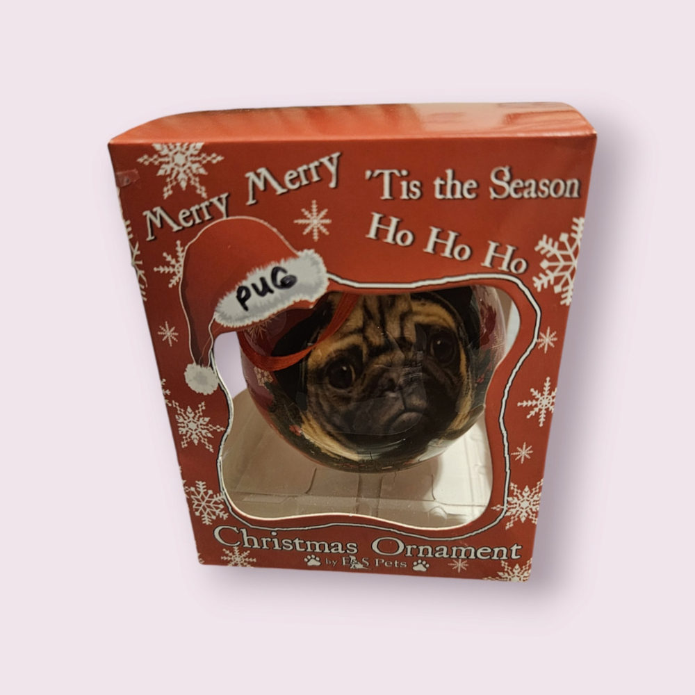 E&S Pets Pug Christmas Ornament Red White (NEW)